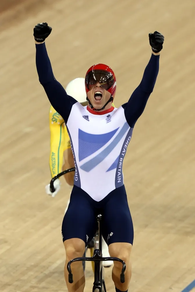 Cyclist Chris Hoy celebrates victory