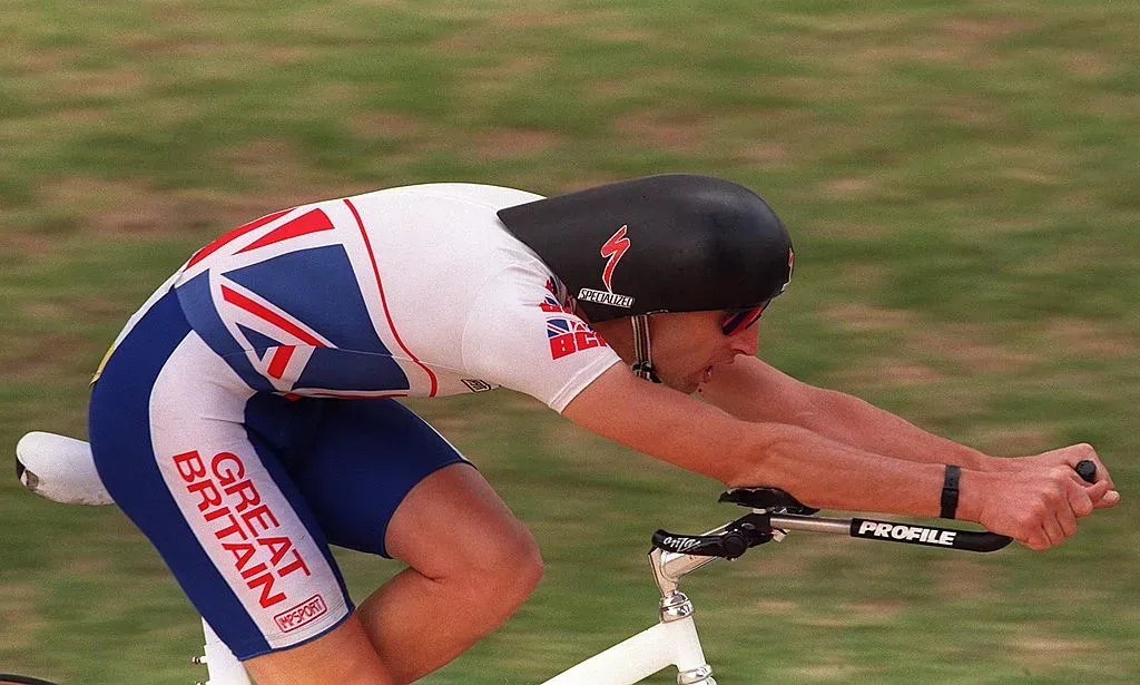 Promotional poster for the film 'Shetland' featuring a profile view of cyclist Graeme Obree